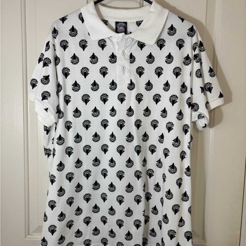 Crooks & Castles White Polo with Black Design